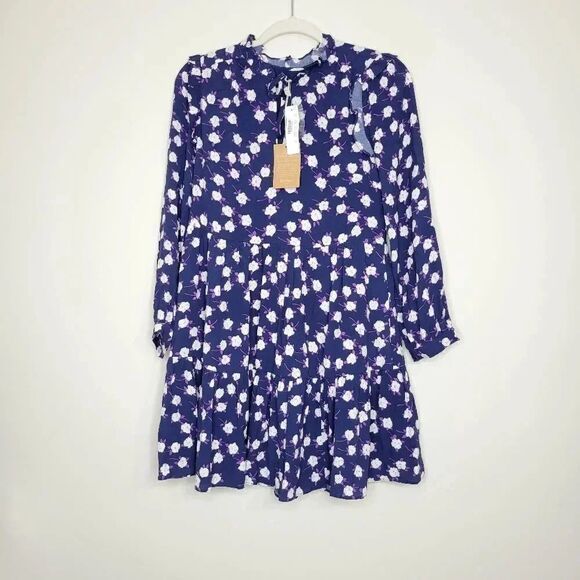 Jcrew Tie-neck tiered dress in scattered peony print - Picture 4 of 12